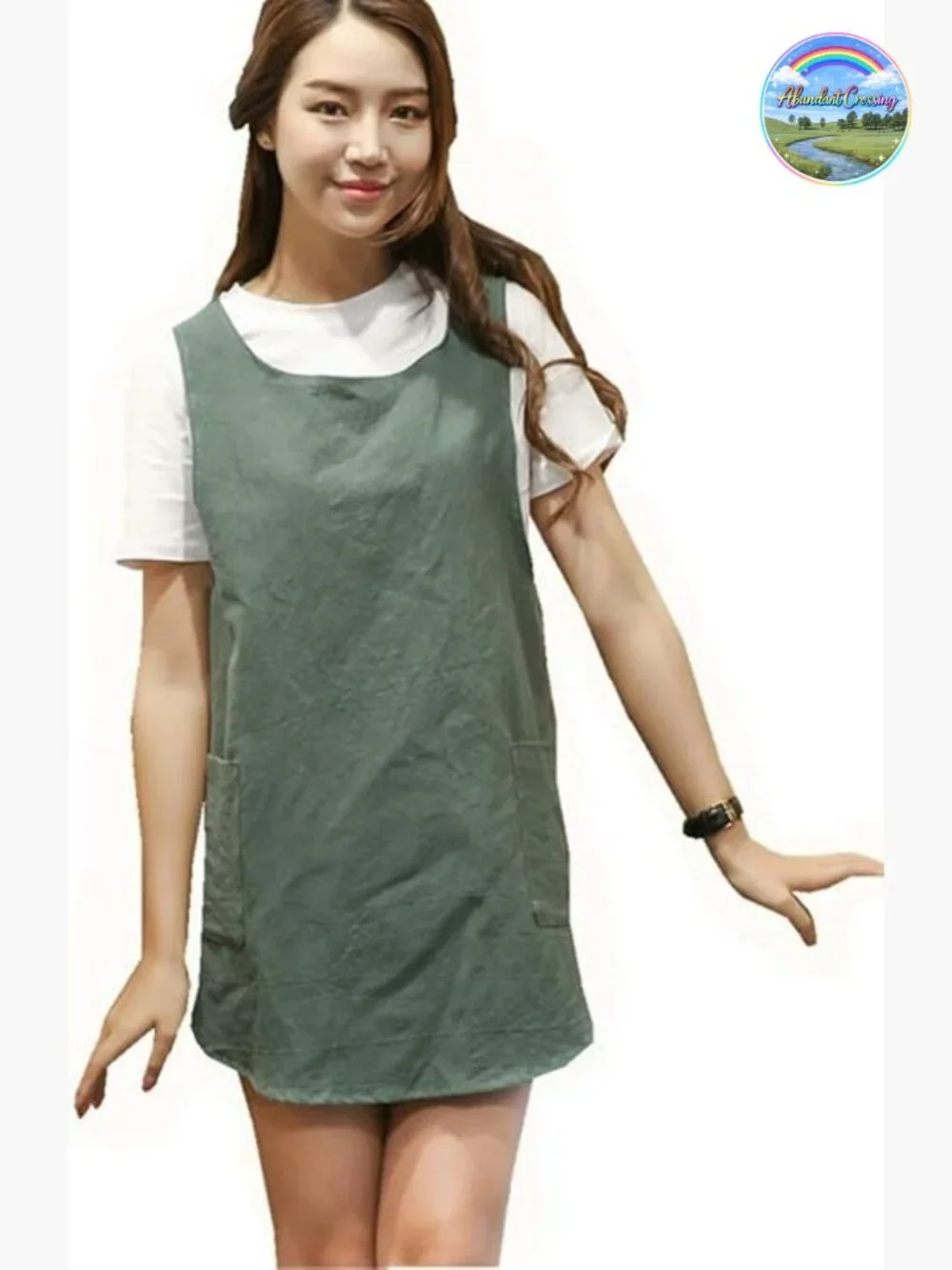 Cotton Linen Halter Cross Bandage Apron with Pockets